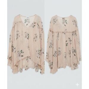 Dondup 100% Silk Italian Sheer Pink Lily Flower Print Peasant Blouse EU 38/ US 4